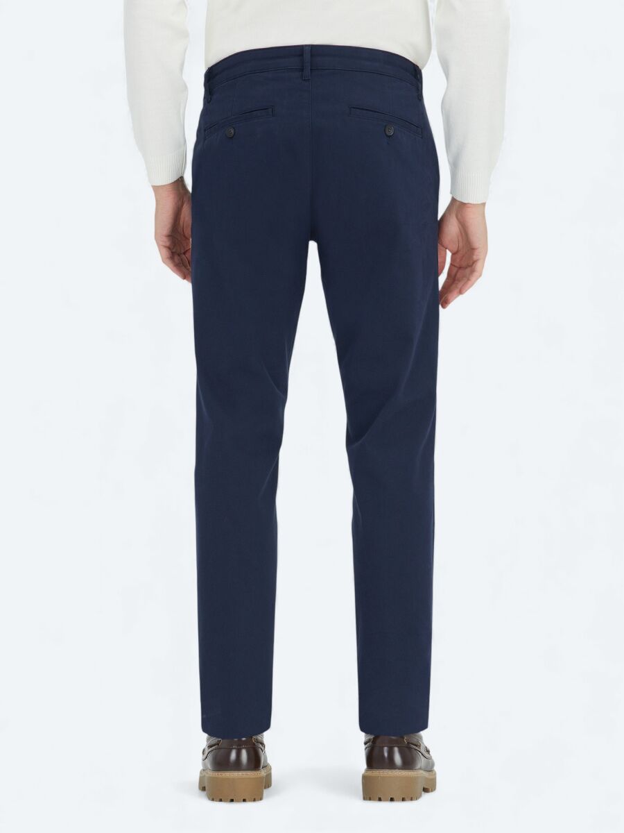 Lacivert Düz Dokuma Regular Fit Casual Pamuk Karışımlı Pantolon - 4