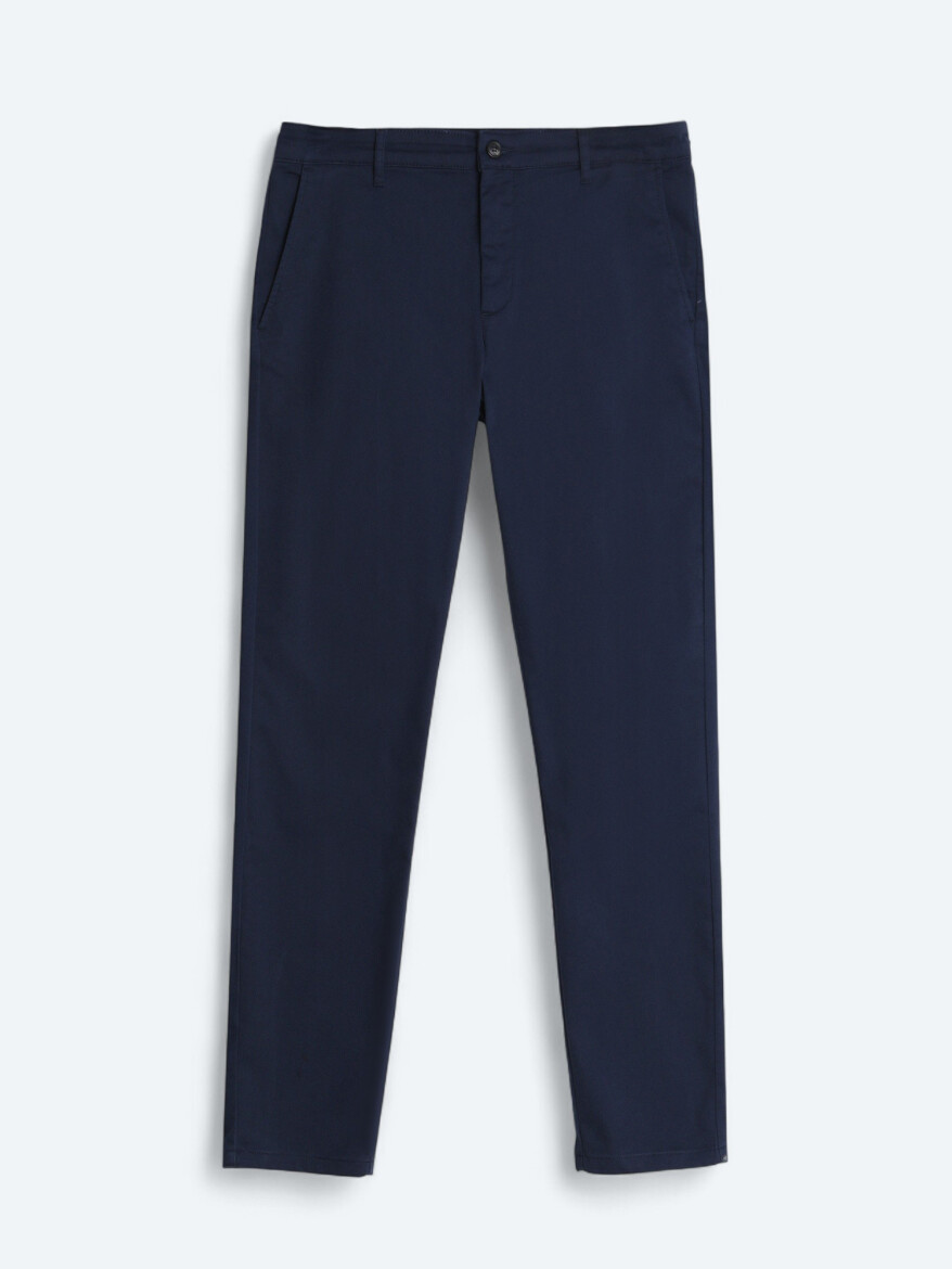 Lacivert Düz Dokuma Regular Fit Casual Pamuk Karışımlı Pantolon - 5