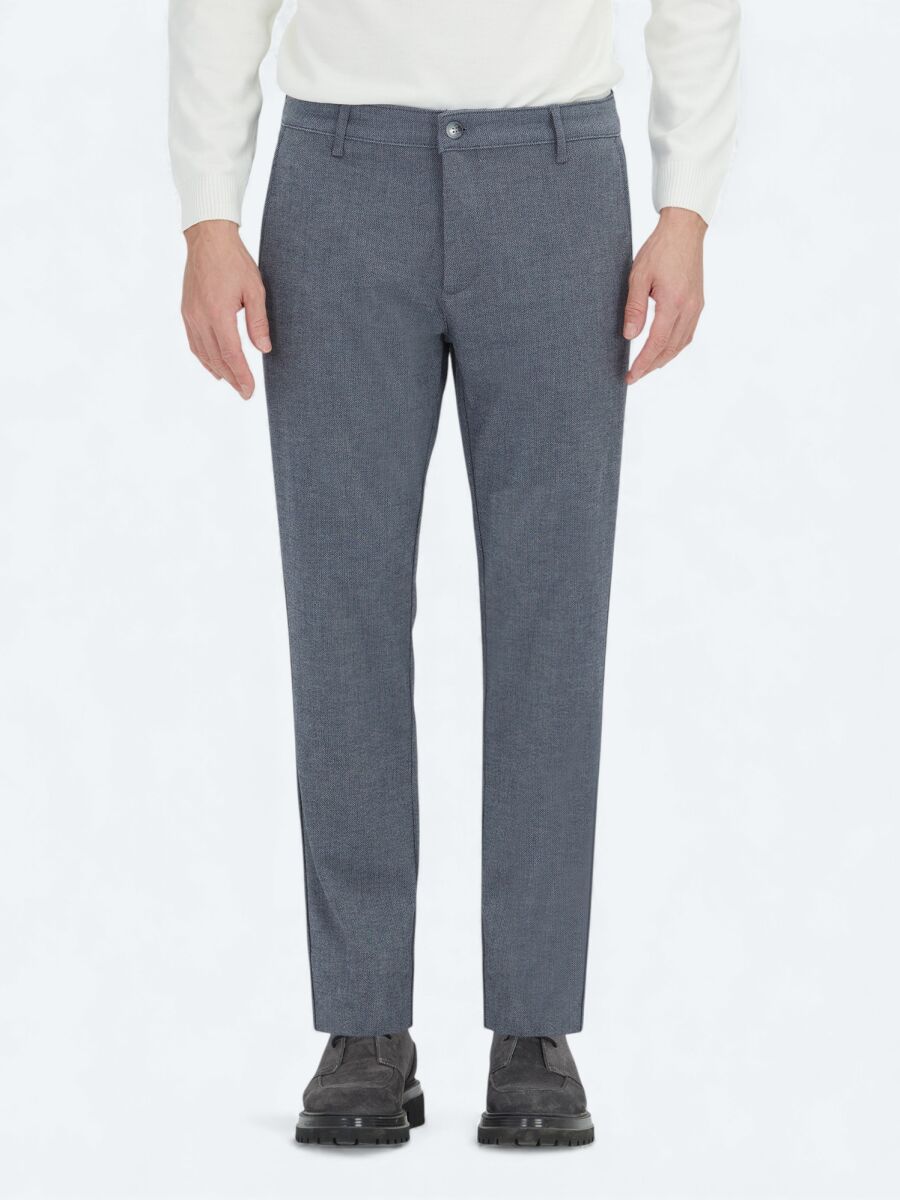 Lacivert Düz Dokuma Regular Fit Casual Pamuk Karışımlı Pantolon - 2