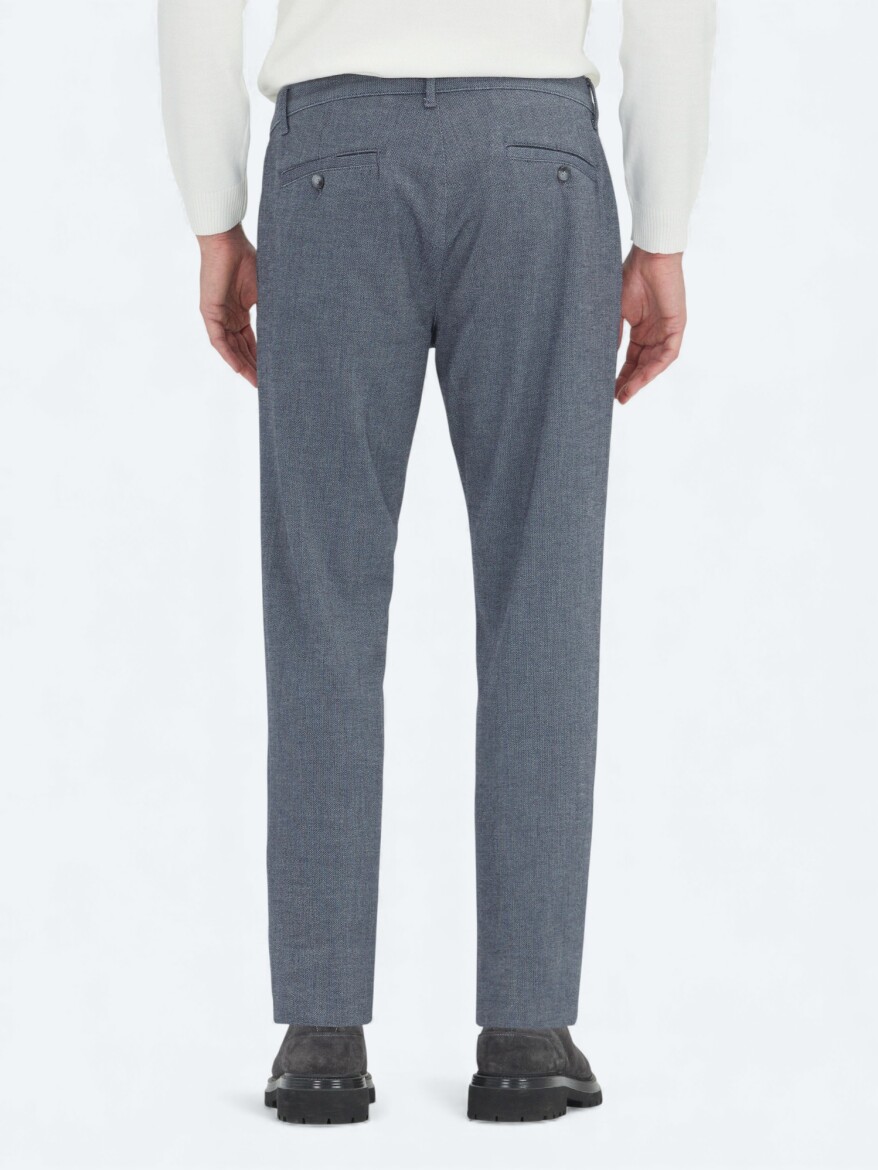 Lacivert Düz Dokuma Regular Fit Casual Pamuk Karışımlı Pantolon - 4