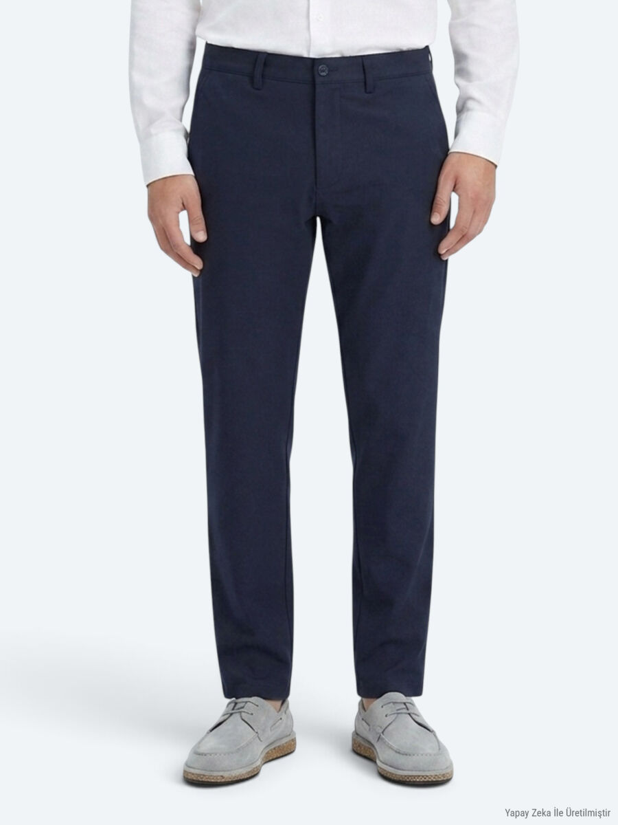Lacivert Düz Dokuma Regular Fit Casual Pantolon - 2