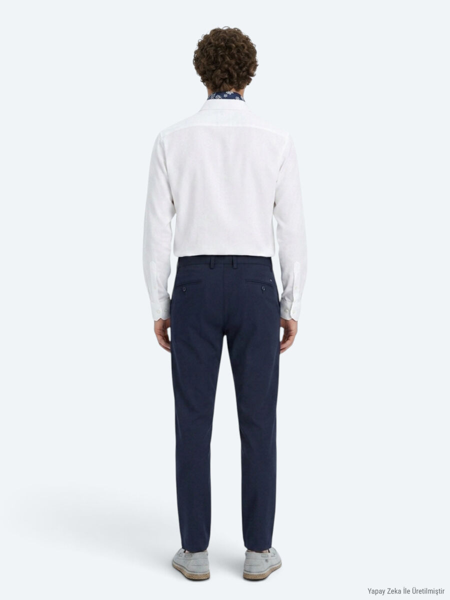 Lacivert Düz Dokuma Regular Fit Casual Pantolon - 5