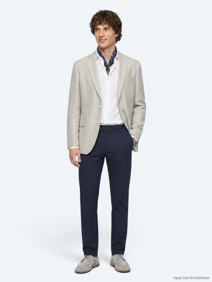 Lacivert Düz Dokuma Regular Fit Casual Pantolon - 7