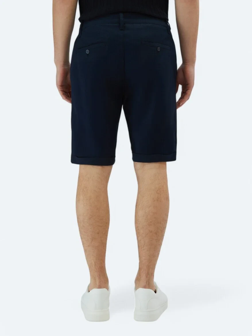 Lacivert Düz Dokuma Slim Fit Casual Pamuk Karışımlı Bermuda 