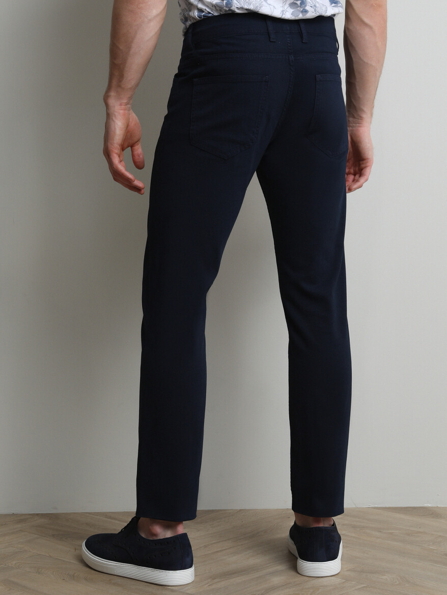 Lacivert Düz Dokuma Slim Fit Casual Pamuk Karışımlı Pantolon - 3