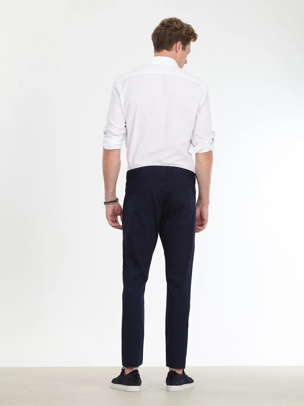 Lacivert Düz Dokuma Slim Fit Casual Pamuk Karışımlı Pantolon - KİP