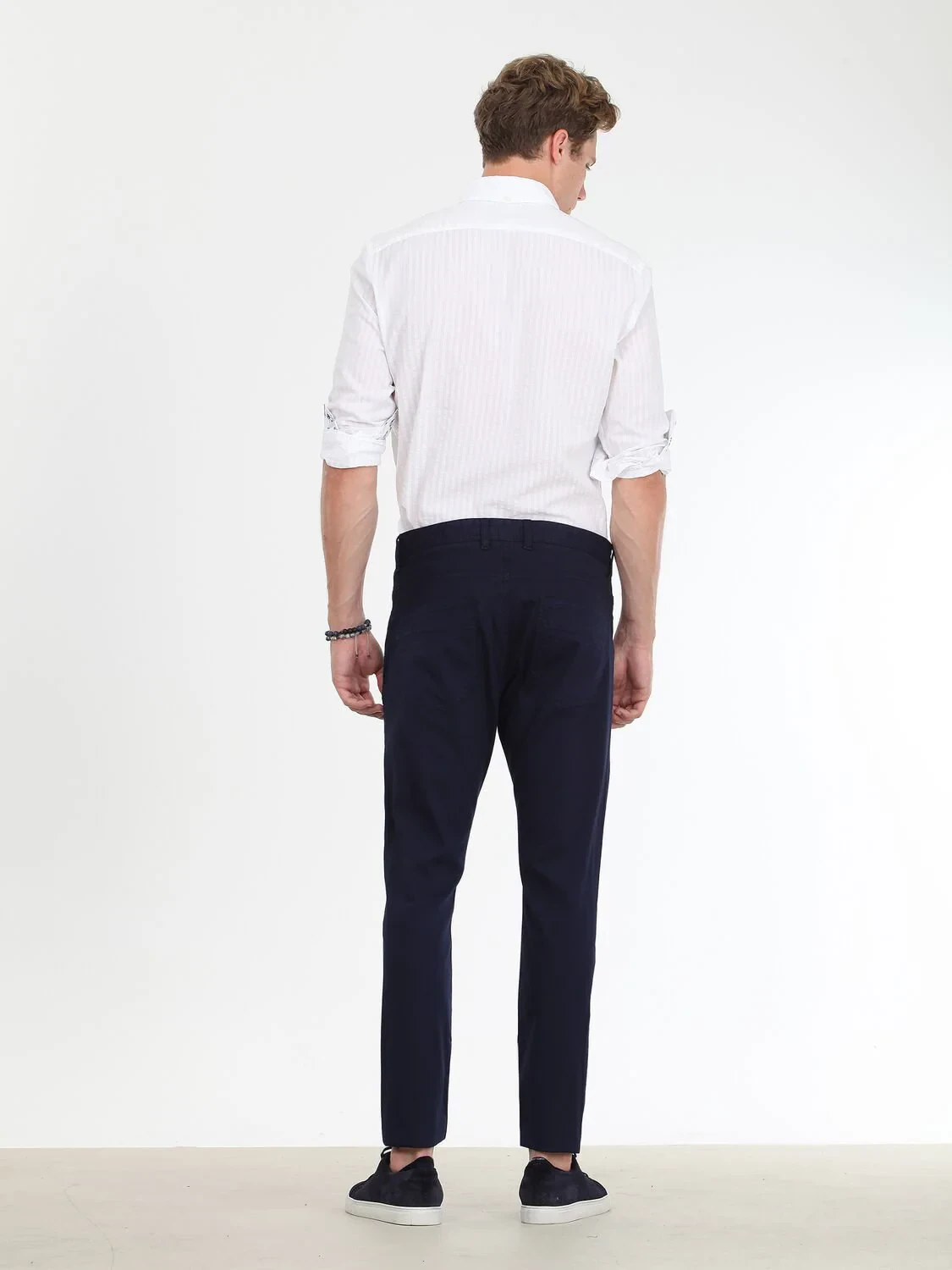 Lacivert Düz Dokuma Slim Fit Casual Pamuk Karışımlı Pantolon - 4