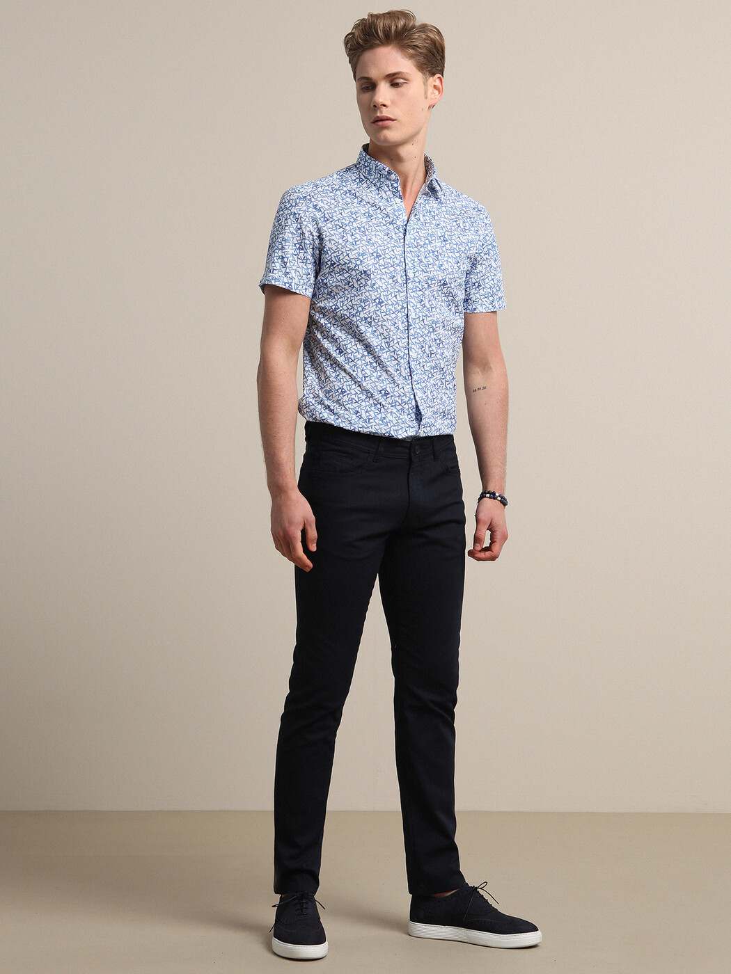 Lacivert Düz Dokuma Slim Fit Casual Pamuk Karışımlı Pantolon - 3