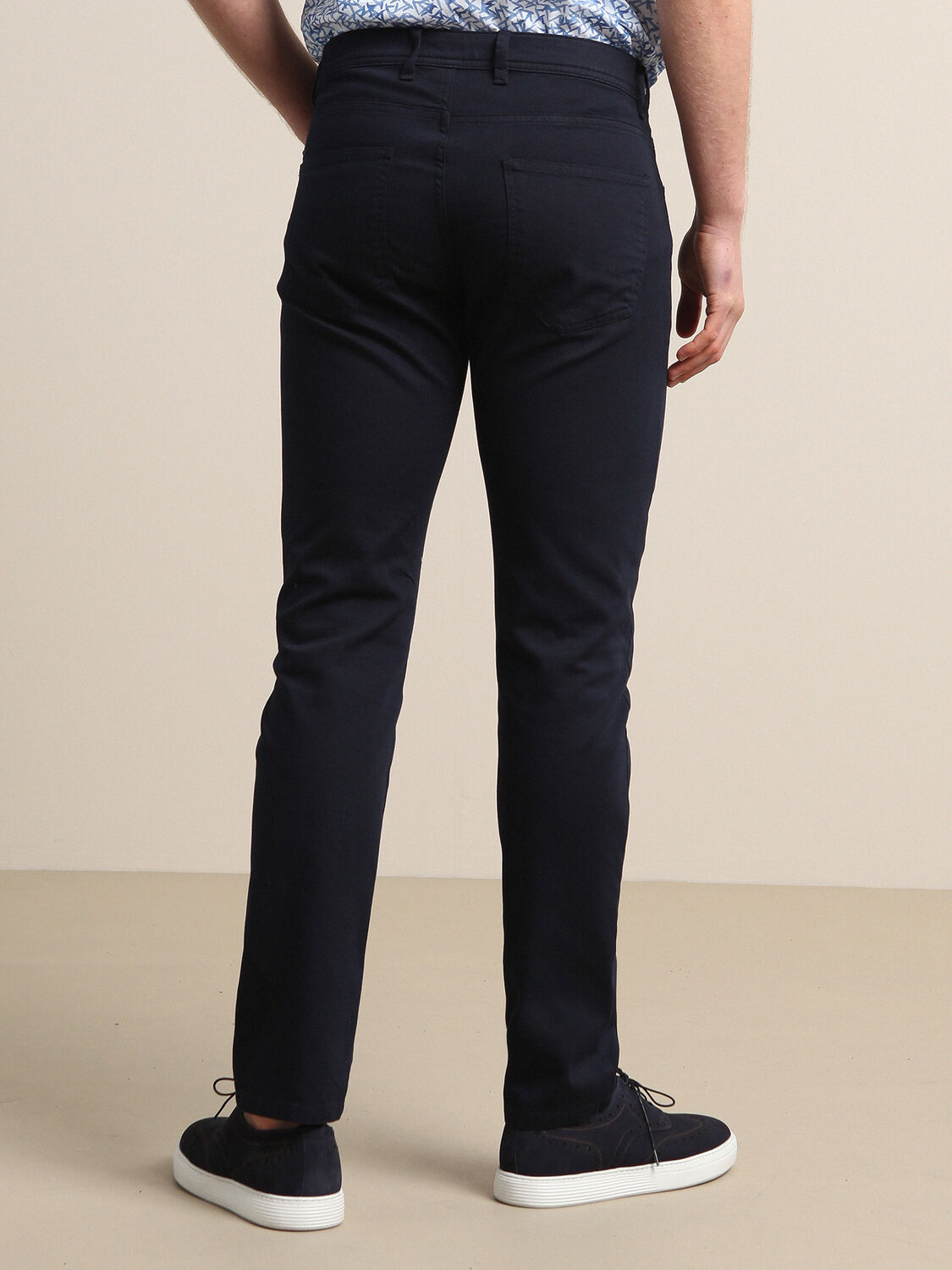 Lacivert Düz Dokuma Slim Fit Casual Pamuk Karışımlı Pantolon - 5