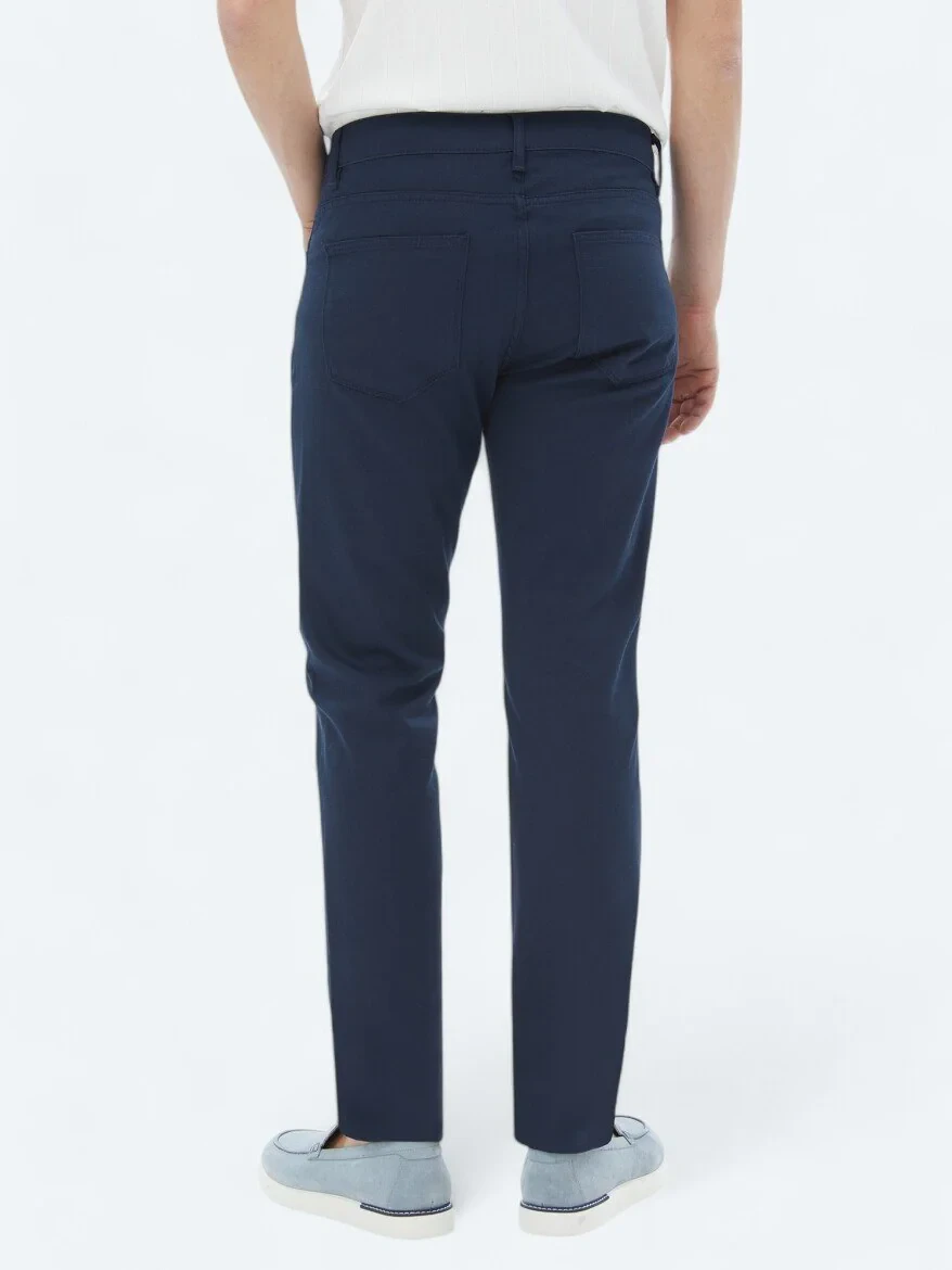 Lacivert Düz Dokuma Slim Fit Casual Pamuk Karışımlı Pantolon 