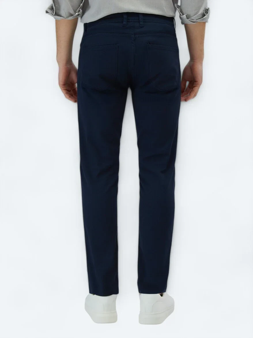 Lacivert Düz Dokuma Slim Fit Casual Pamuk Karışımlı Pantolon 
