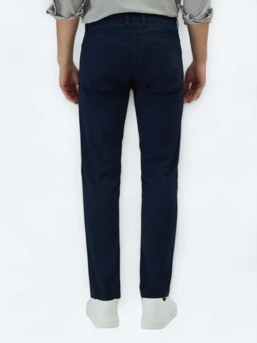 Lacivert Düz Dokuma Slim Fit Casual Pamuk Karışımlı Pantolon - 4