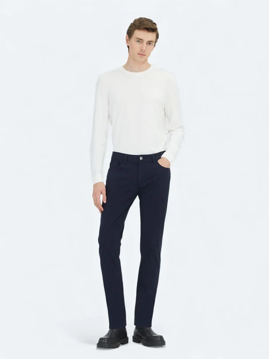 Lacivert Düz Dokuma Slim Fit Casual Pamuk Karışımlı Pantolon - 1