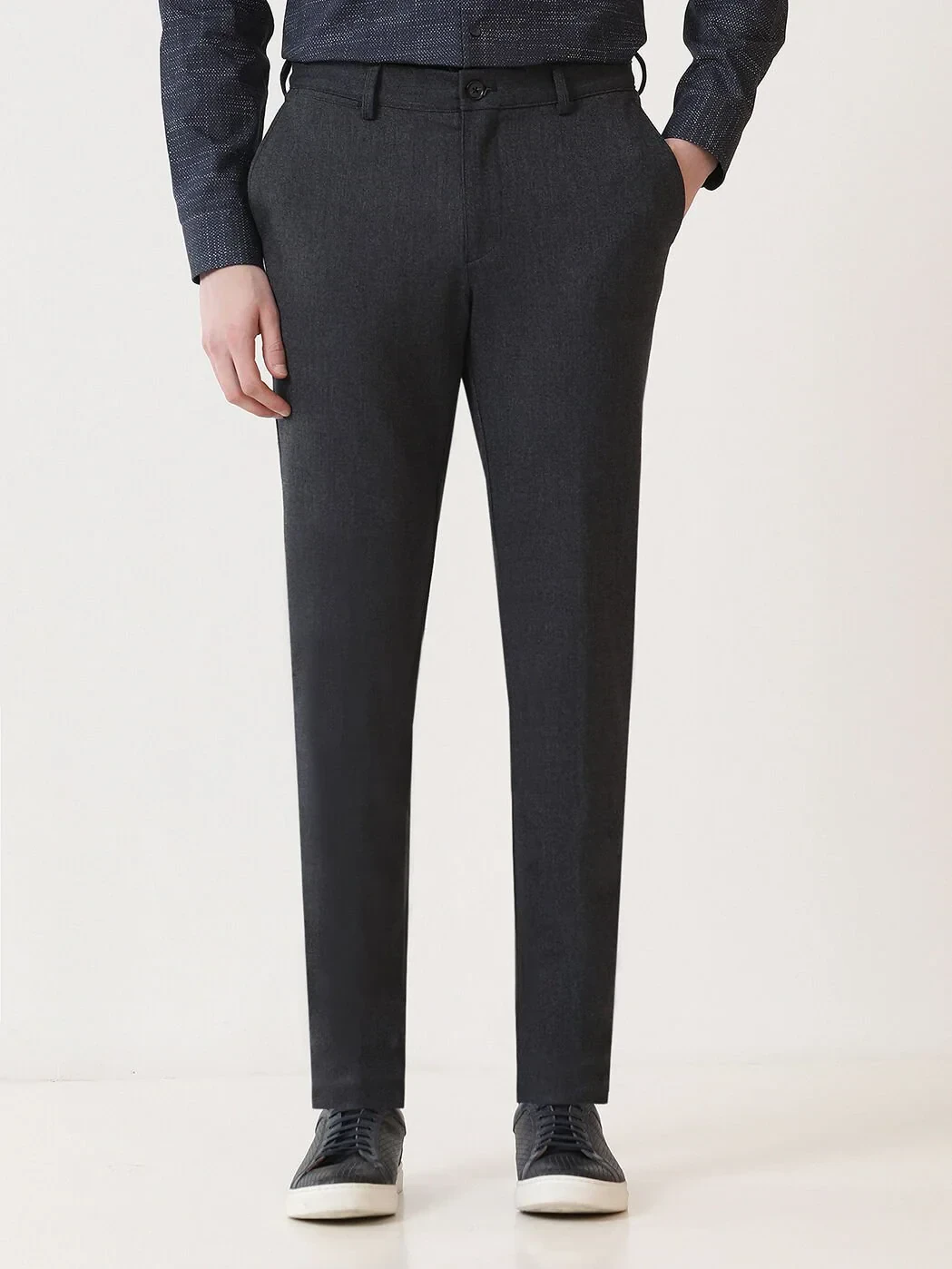 Lacivert Düz Dokuma Slim Fit Casual Pantolon - 1