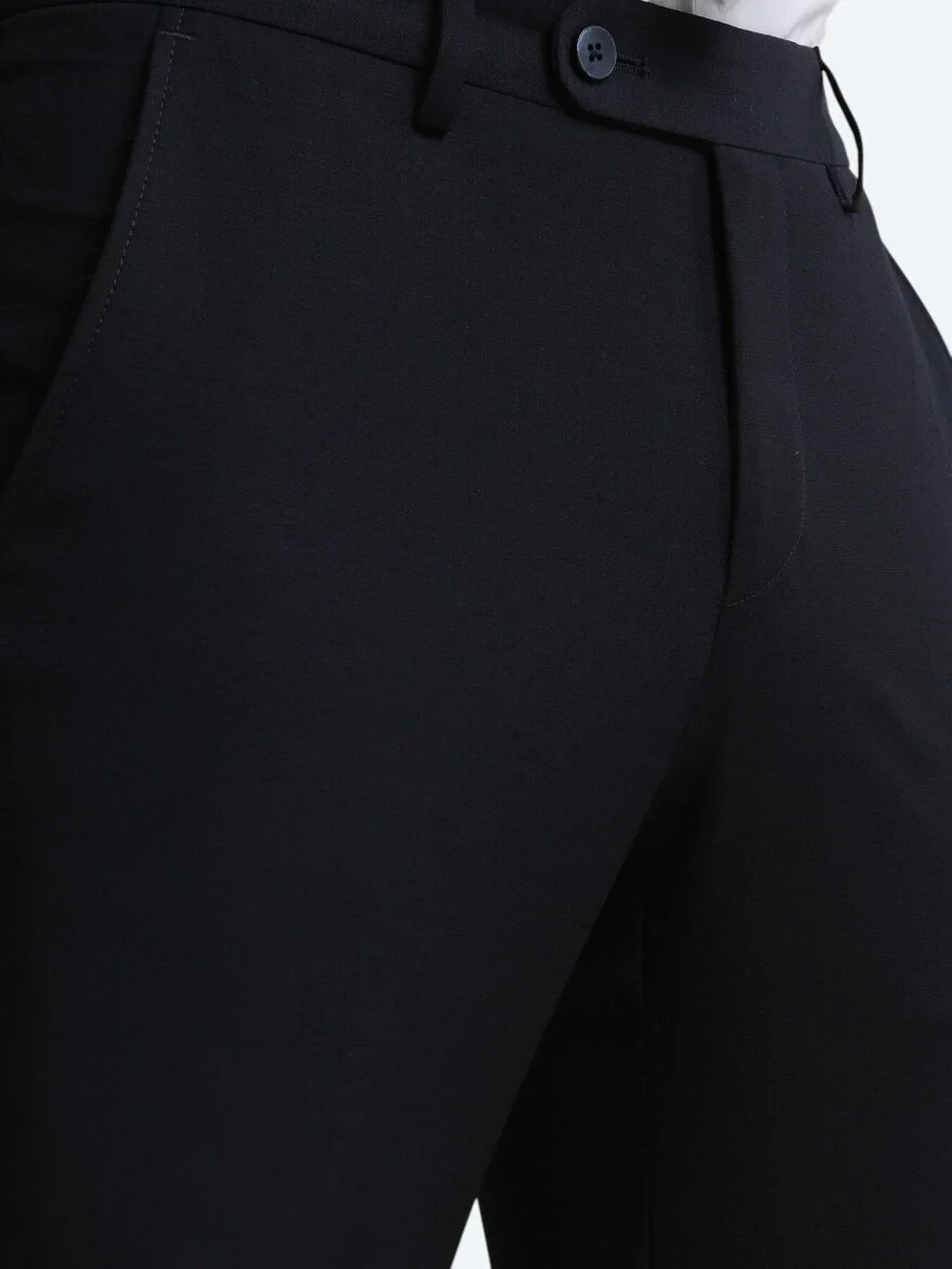 Lacivert Düz Dokuma Slim Fit Klasik Yün Karışımlı Pantolon - 2