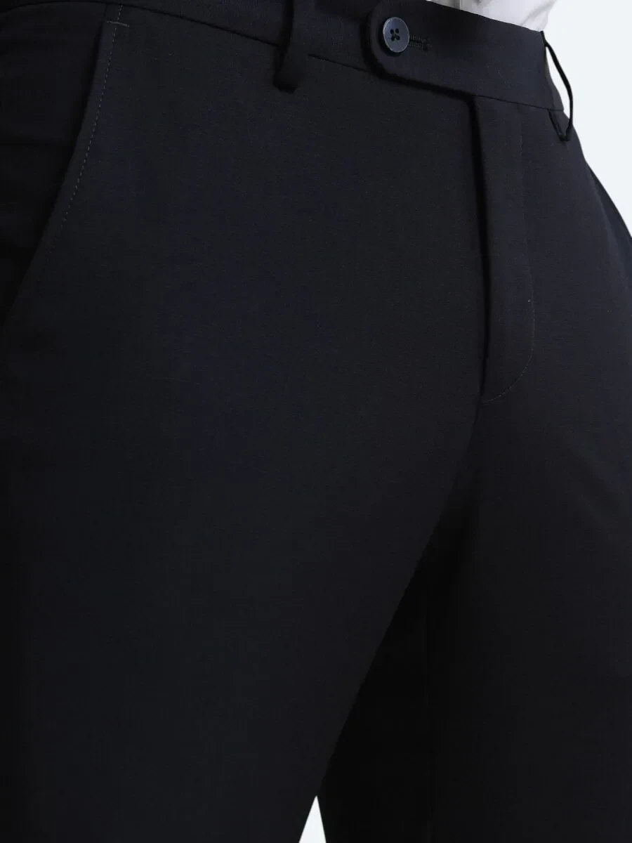 Lacivert Düz Dokuma Slim Fit Klasik Yün Karışımlı Pantolon - 2