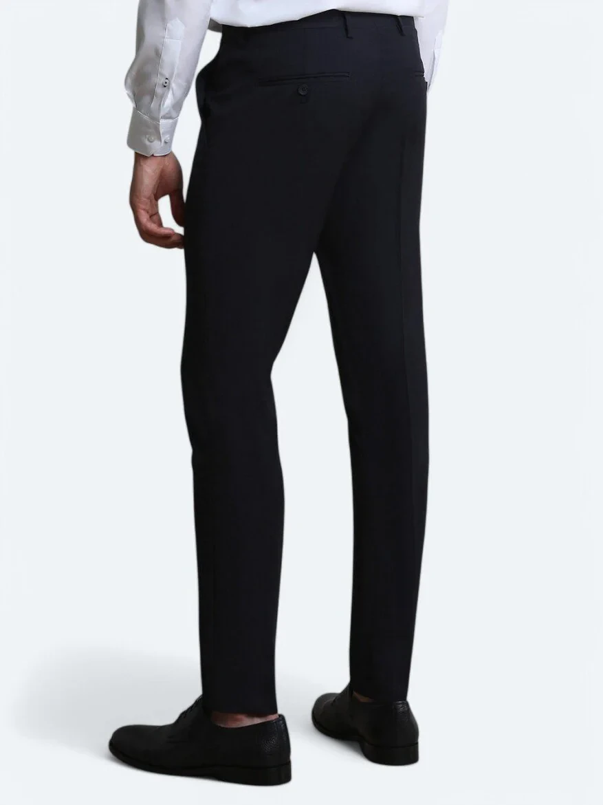 Lacivert Düz Dokuma Slim Fit Klasik Yün Karışımlı Pantolon 