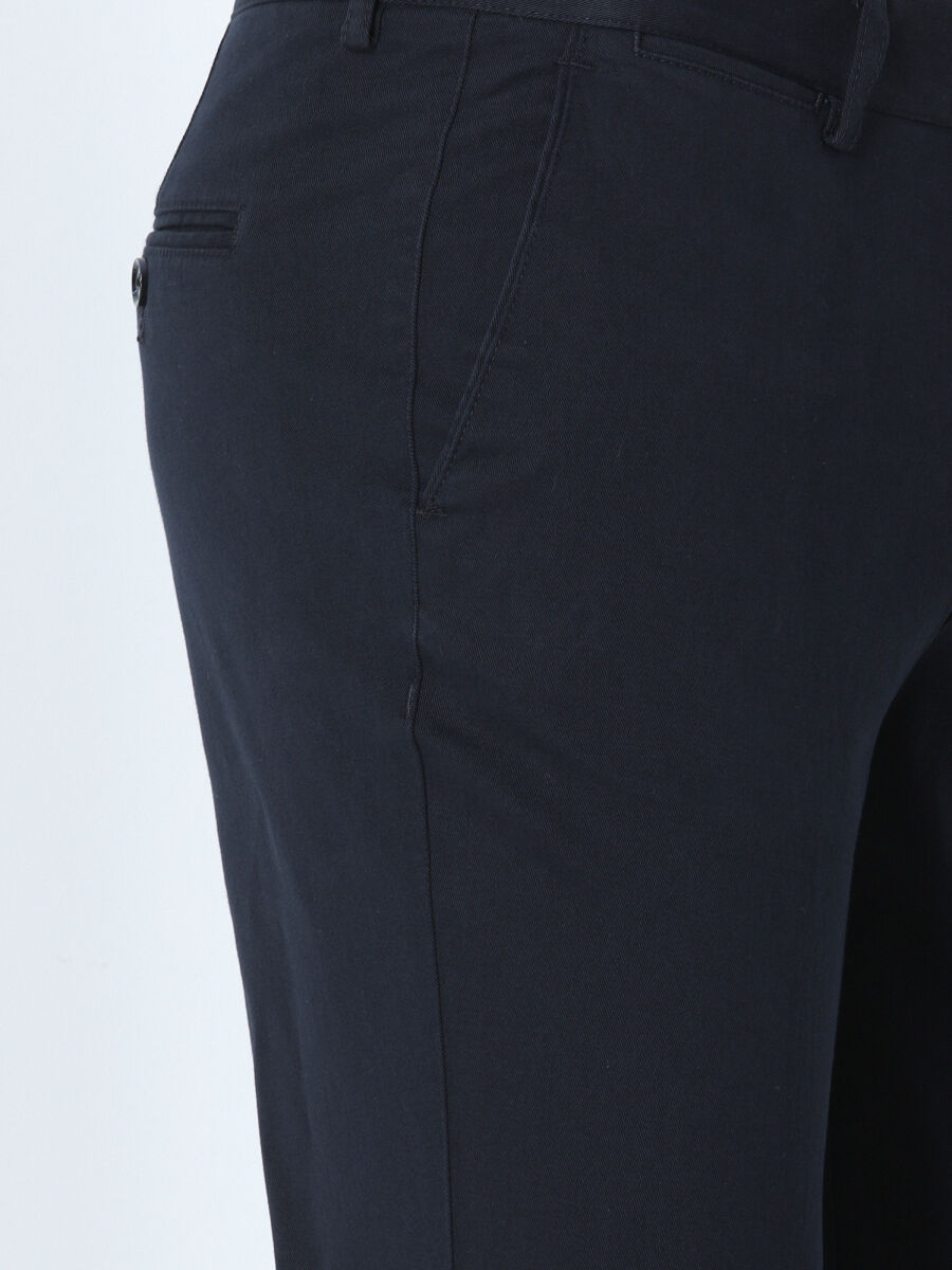 Lacivert Düz Dokuma Slim Fit Smart Casual Pamuk Karışımlı Pantolon - 2