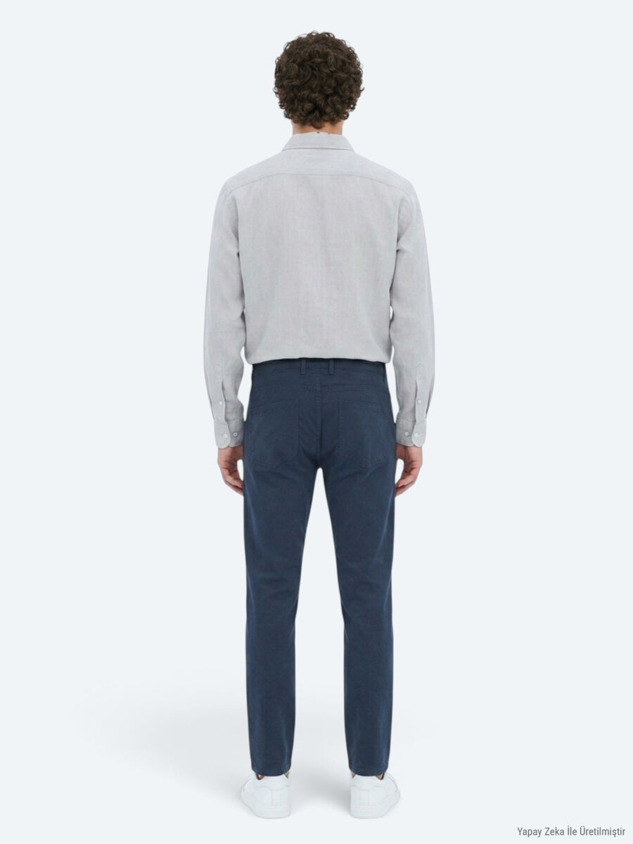 Lacivert Düz Dokuma Slim Fit Spor Pamuk Karışımlı Pantolon - 5