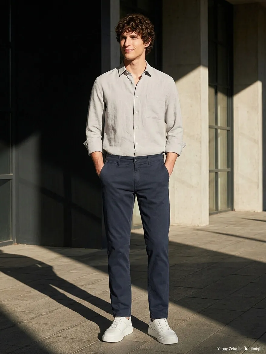 Lacivert Düz Dokuma Slim Fit Spor Pamuk Karışımlı Pantolon - KİP