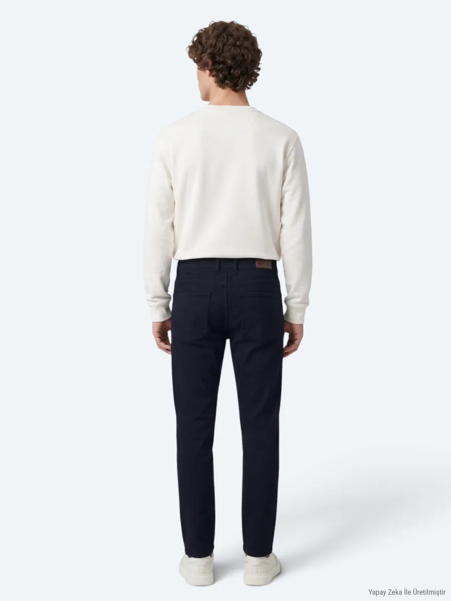 Lacivert Düz Dokuma Slim Fit Spor Pamuk Karışımlı Pantolon - 6