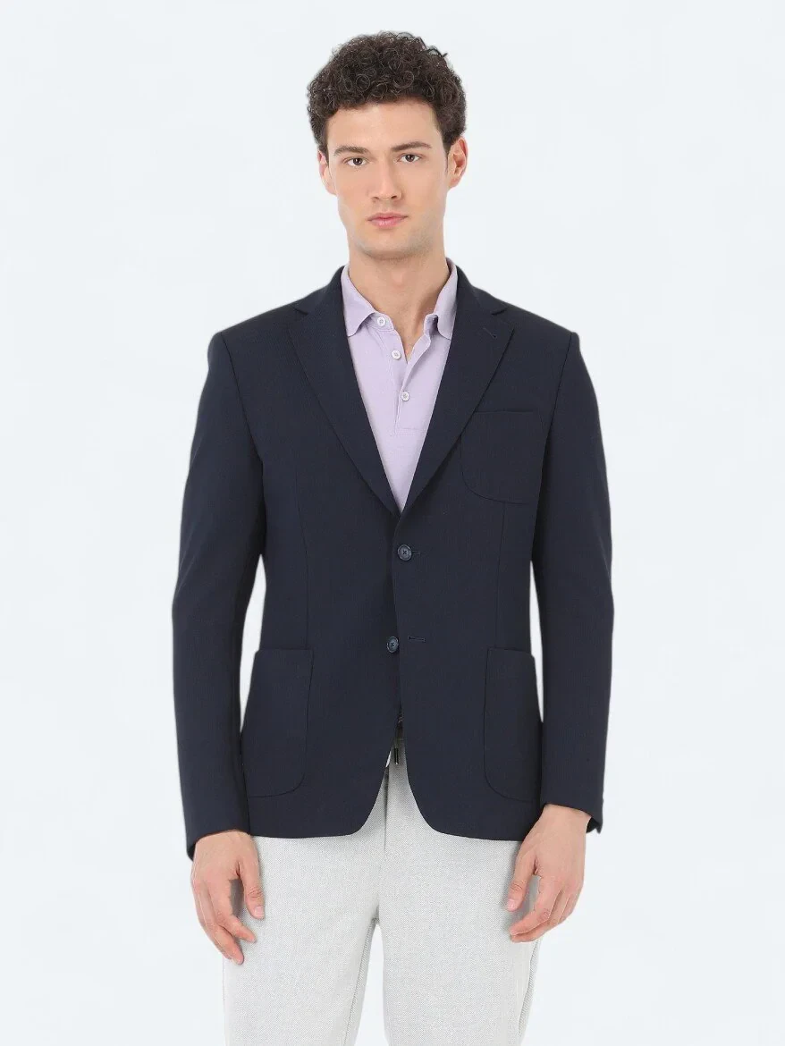 Lacivert Düz Modern Fit Örme Ceket - 2