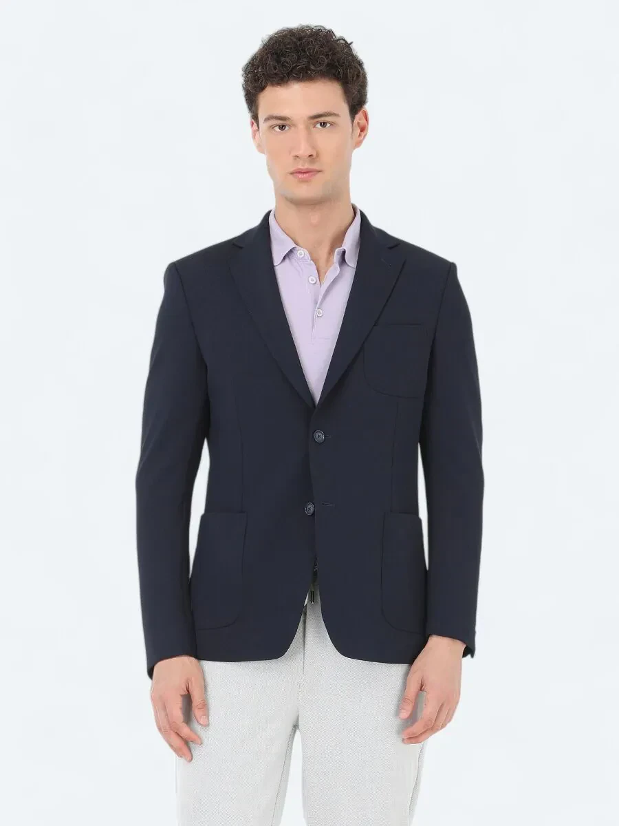 Lacivert Düz Modern Fit Örme Ceket - 2