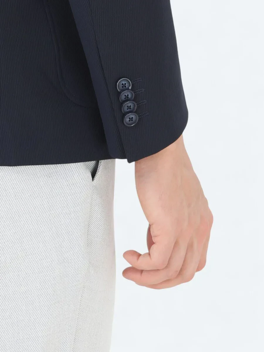 Lacivert Düz Modern Fit Örme Ceket - 4
