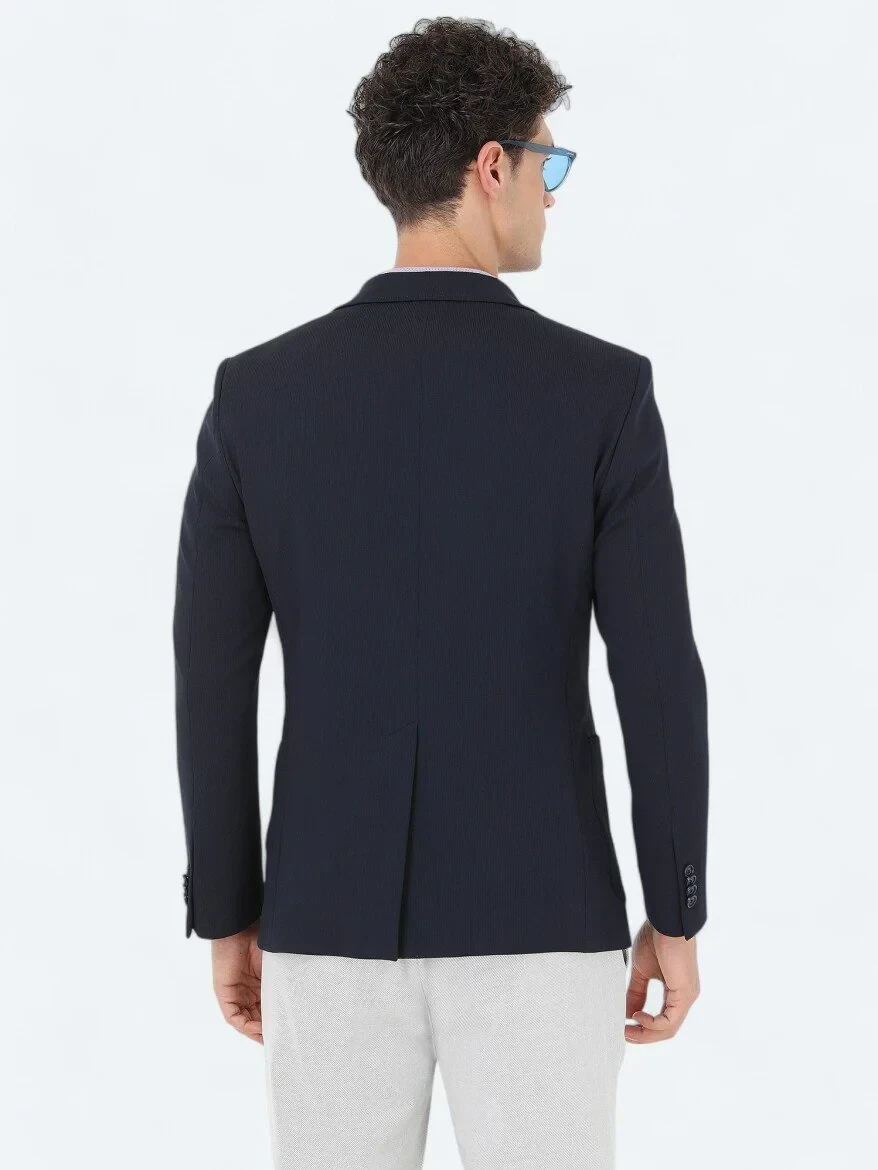 Lacivert Düz Modern Fit Örme Ceket - 5
