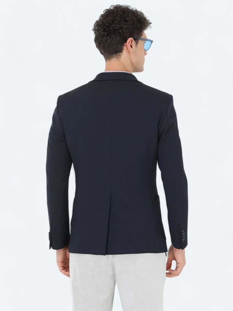 Lacivert Düz Modern Fit Örme Ceket - 5