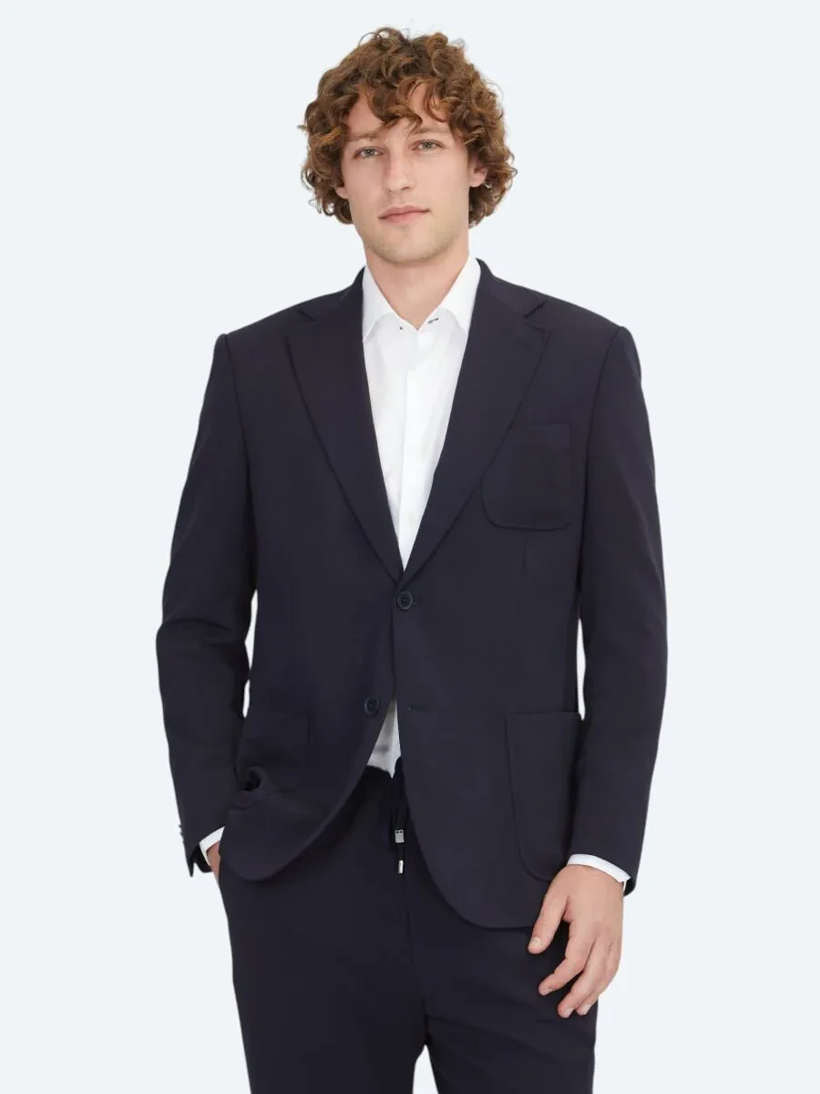 Lacivert Düz Modern Fit Örme Takım Elbise - 1