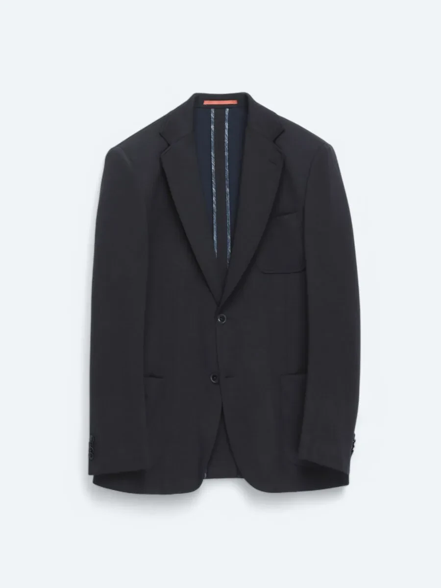 Lacivert Düz Modern Fit Örme Takım Elbise - 7