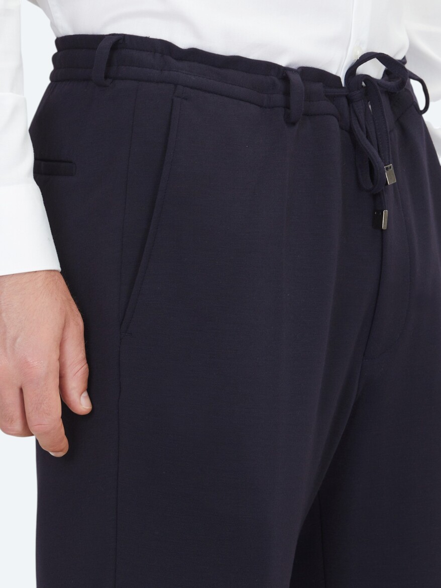 Lacivert Düz Modern Fit Örme Takım Elbise - 5