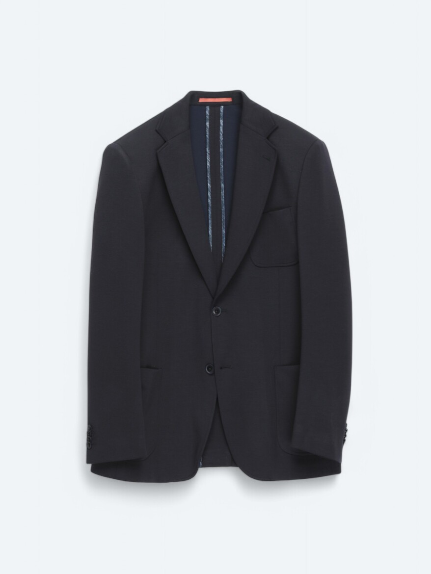 Lacivert Düz Modern Fit Örme Takım Elbise - 7