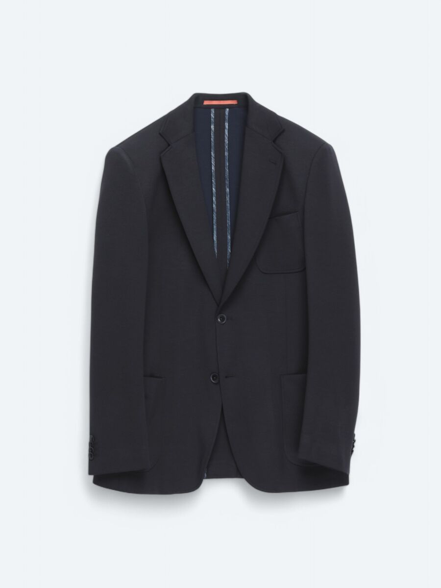 Lacivert Düz Modern Fit Örme Takım Elbise - 7