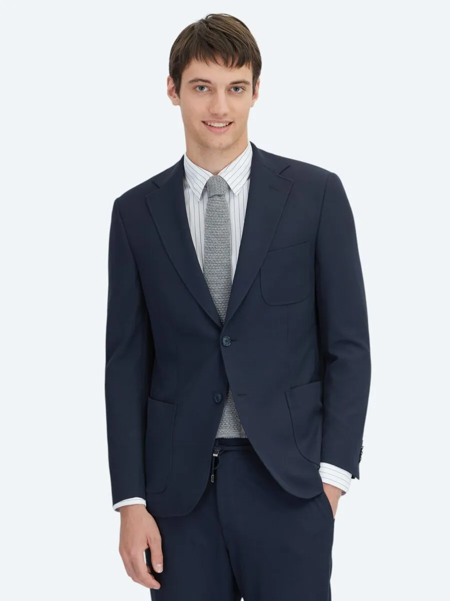 Lacivert Düz Modern Fit Örme Takım Elbise - 1