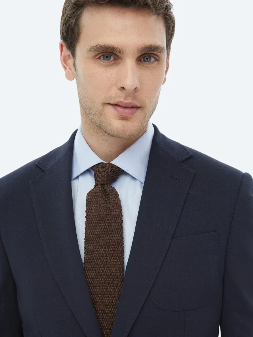 Lacivert Düz Modern Fit Pamuk Karışımlı Örme Takım Elbise - 8
