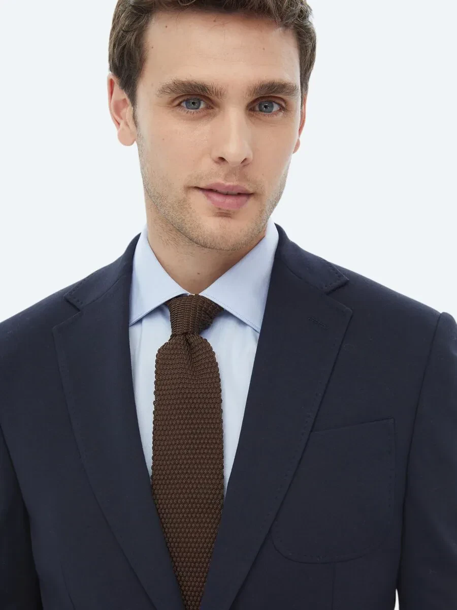 Lacivert Düz Modern Fit Pamuk Karışımlı Örme Takım Elbise - 8
