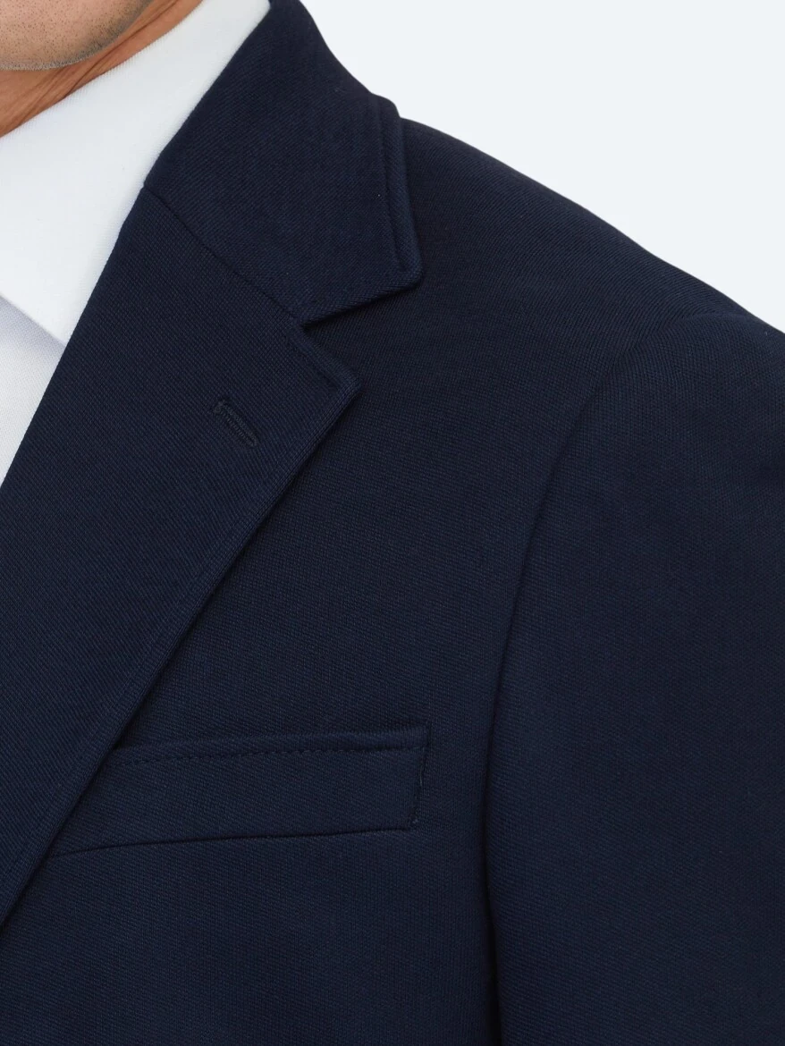 Lacivert Düz Modern Fit Pamuk Karışımlı Örme Takım Elbise - 4