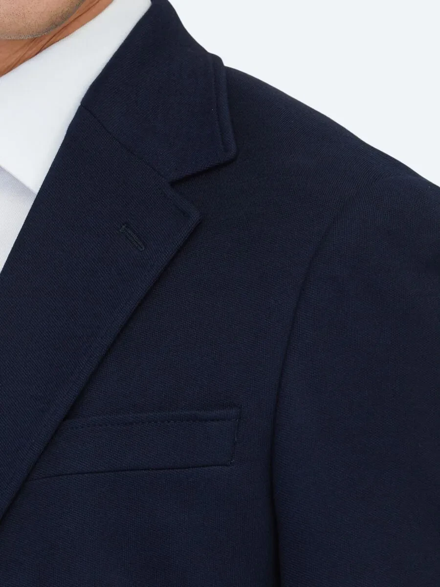 Lacivert Düz Modern Fit Pamuk Karışımlı Örme Takım Elbise - 4