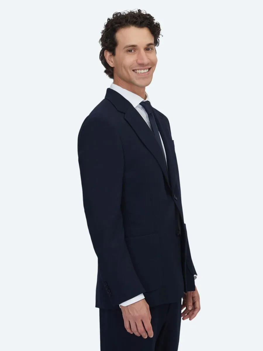 Lacivert Düz Modern Fit Pamuk Karışımlı Örme Takım Elbise - 5