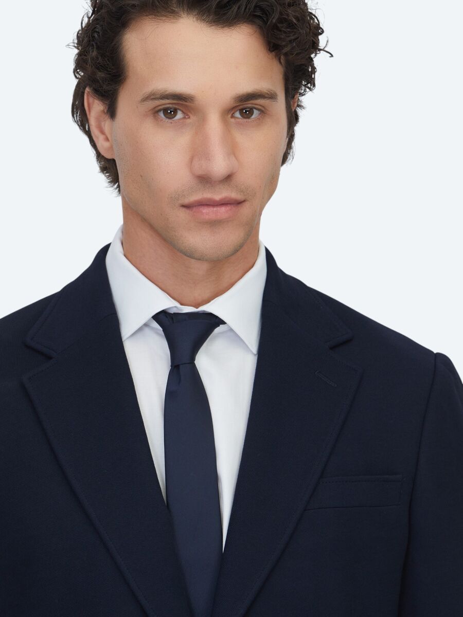 Lacivert Düz Modern Fit Pamuk Karışımlı Örme Takım Elbise - 3