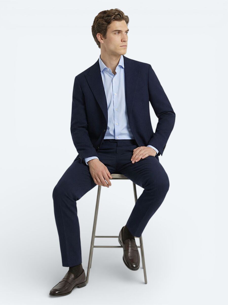 Lacivert Düz Modern Fit Pamuk Karışımlı Takım Elbise - 2