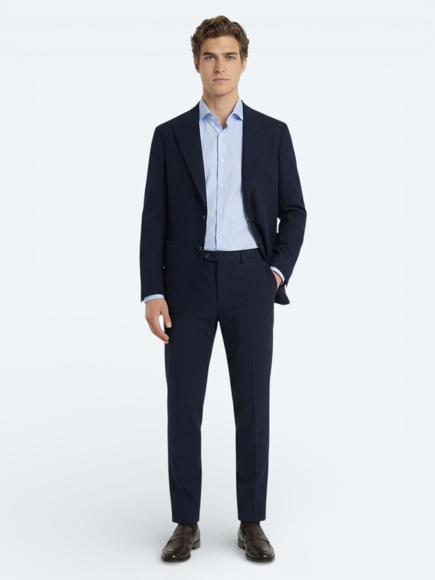 Lacivert Düz Modern Fit Pamuk Karışımlı Takım Elbise - KİP