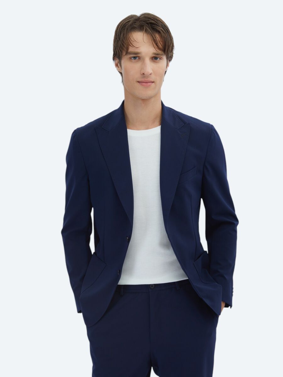 Lacivert Düz Modern Fit Takım Elbise - 1