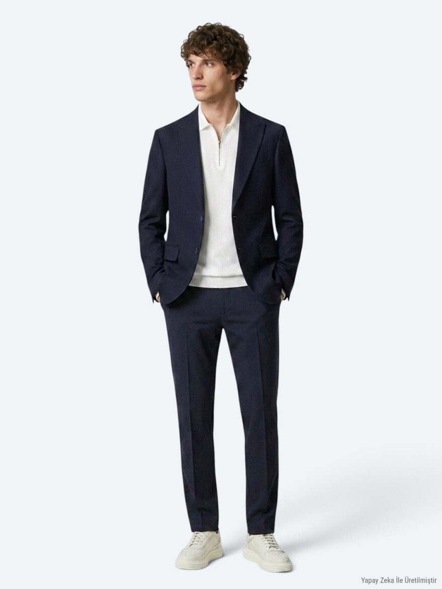 Lacivert Düz Modern Fit Takım Elbise - KİP