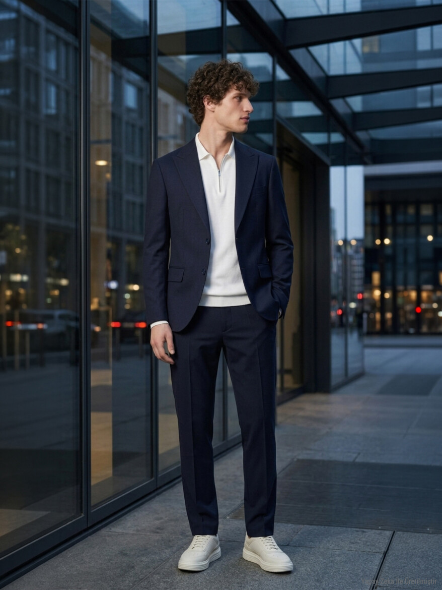 Lacivert Düz Modern Fit Takım Elbise - 12