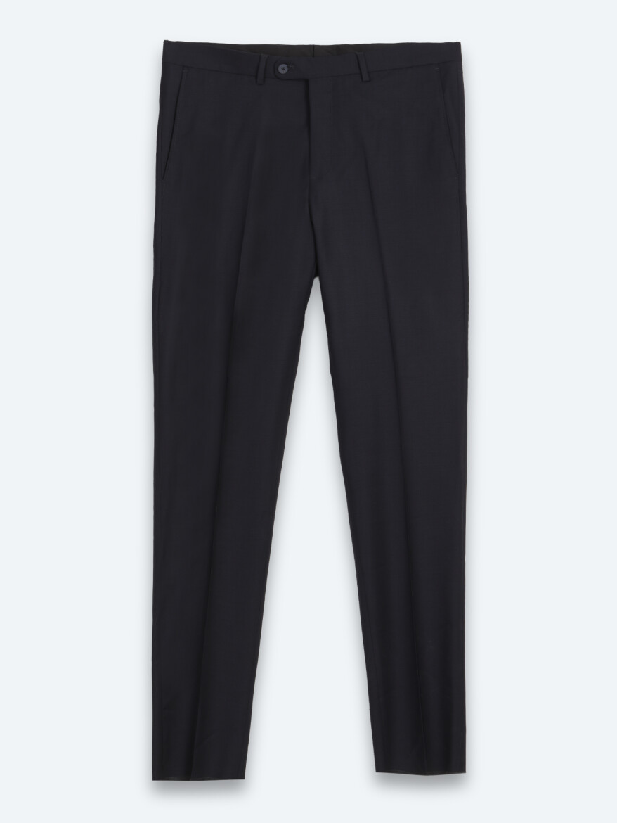 Lacivert Düz Modern Fit Yün Karışımlı Takım Elbise - 7
