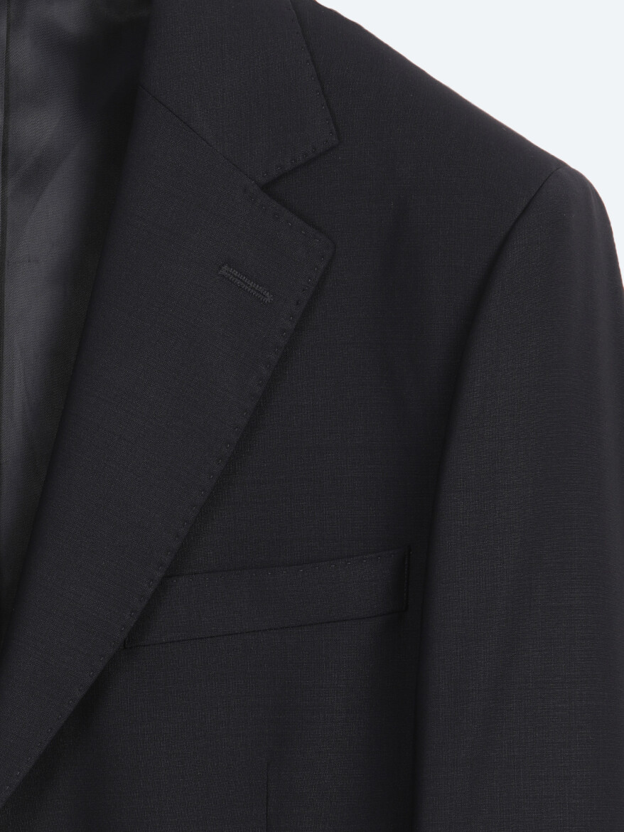 Lacivert Düz Modern Fit Yün Karışımlı Takım Elbise - 8