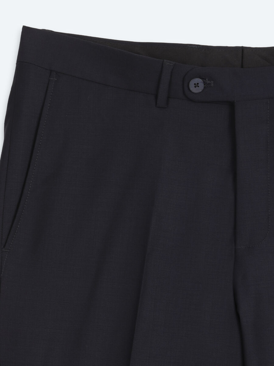 Lacivert Düz Modern Fit Yün Karışımlı Takım Elbise - 10